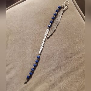 Beaded Bookmark Silver Leaves Blue&white&silver
